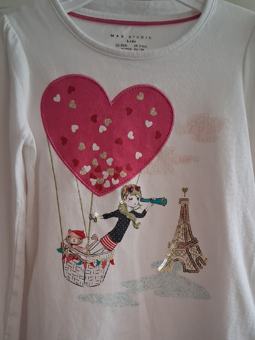 Max Studio Kids White Long-Sleeve Heart Balloon Graphic Top